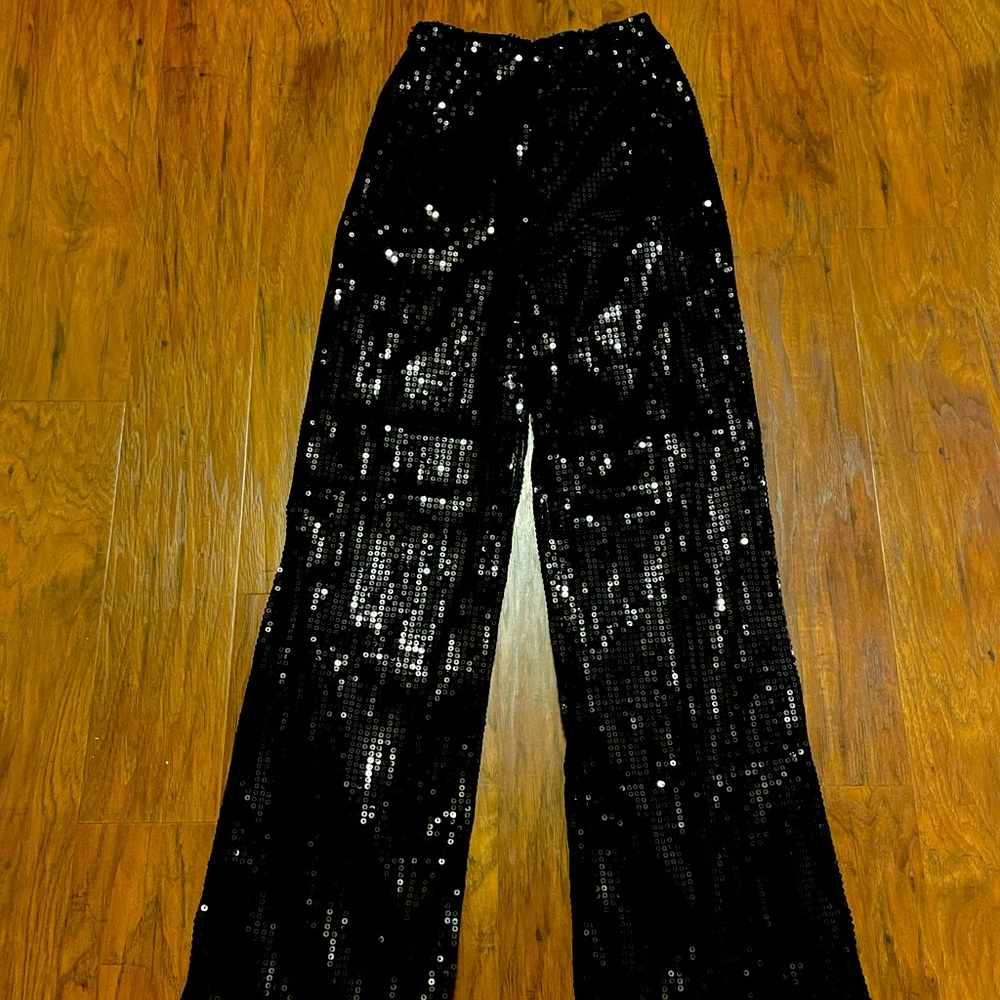 Women’s Black Sequin High Waist Pull on Pants. Size S